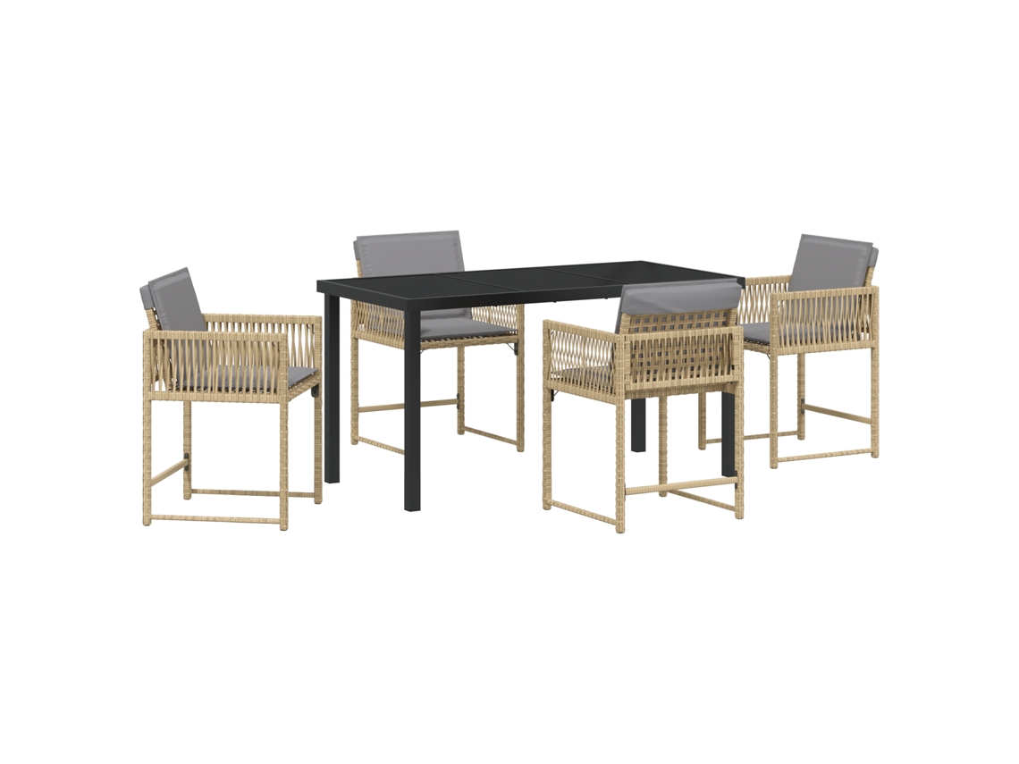 Conjunto 5 Jantar No Jardim Vidaxl Bege Vime Pe (140 X 80 X 73 Cm)