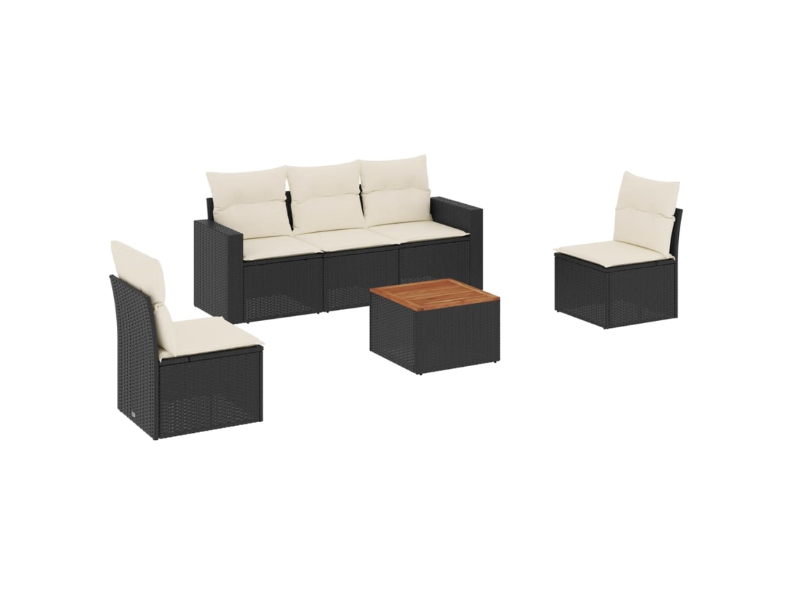 Conjunto Sofás de Jardim 6 Pcs com Almofadões Vime Pe Preto MAISON EXCLUSIVE (6 pcs)