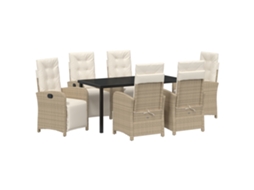 Conjunto 7 De Jantar De Jardim Com Almofadas Vidaxl Bege Rattan Poliéster