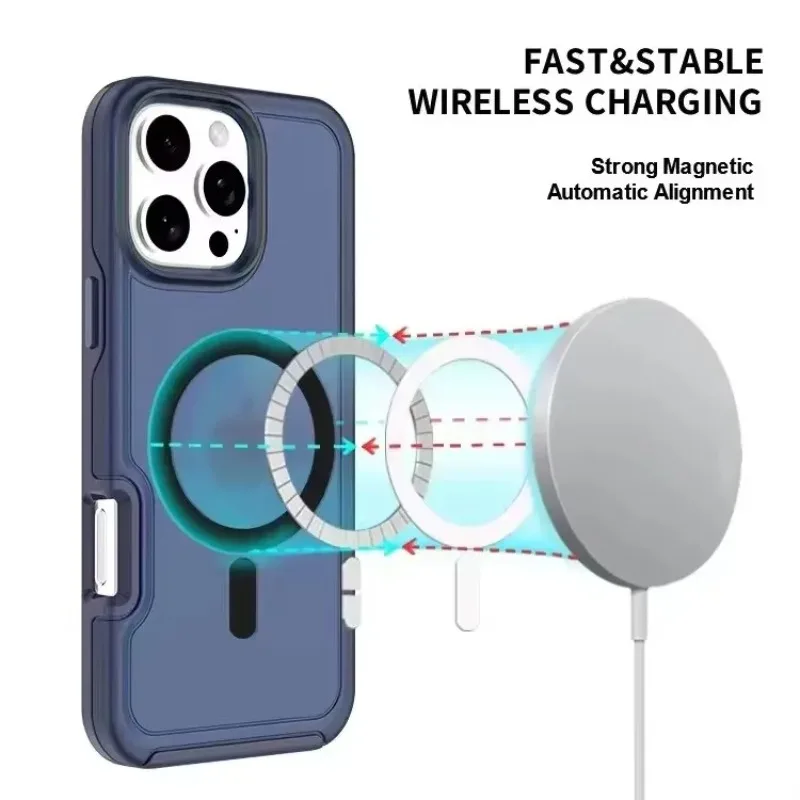 Capa Magnética Fosca Para Carro (azul, Iphone 16 Pro Max), Compatível Com Carregamento Sem Fio.