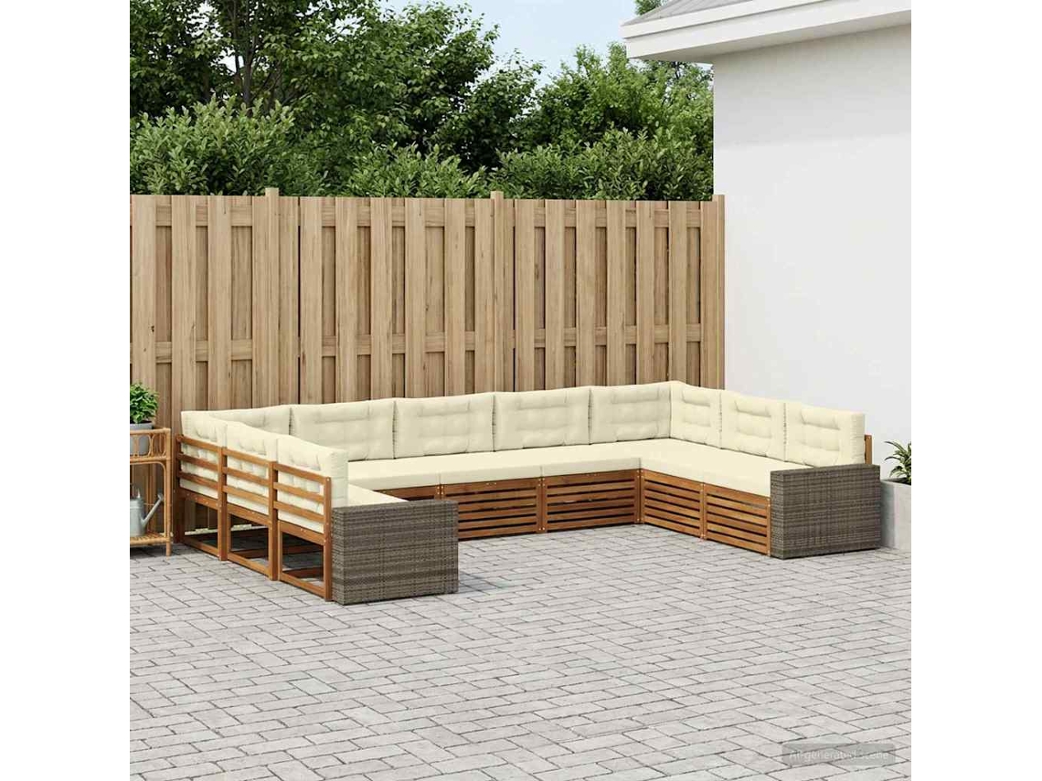 Vidaxl Conjunto De Sofás Para Exterior 9 Unid. Natural E Creme