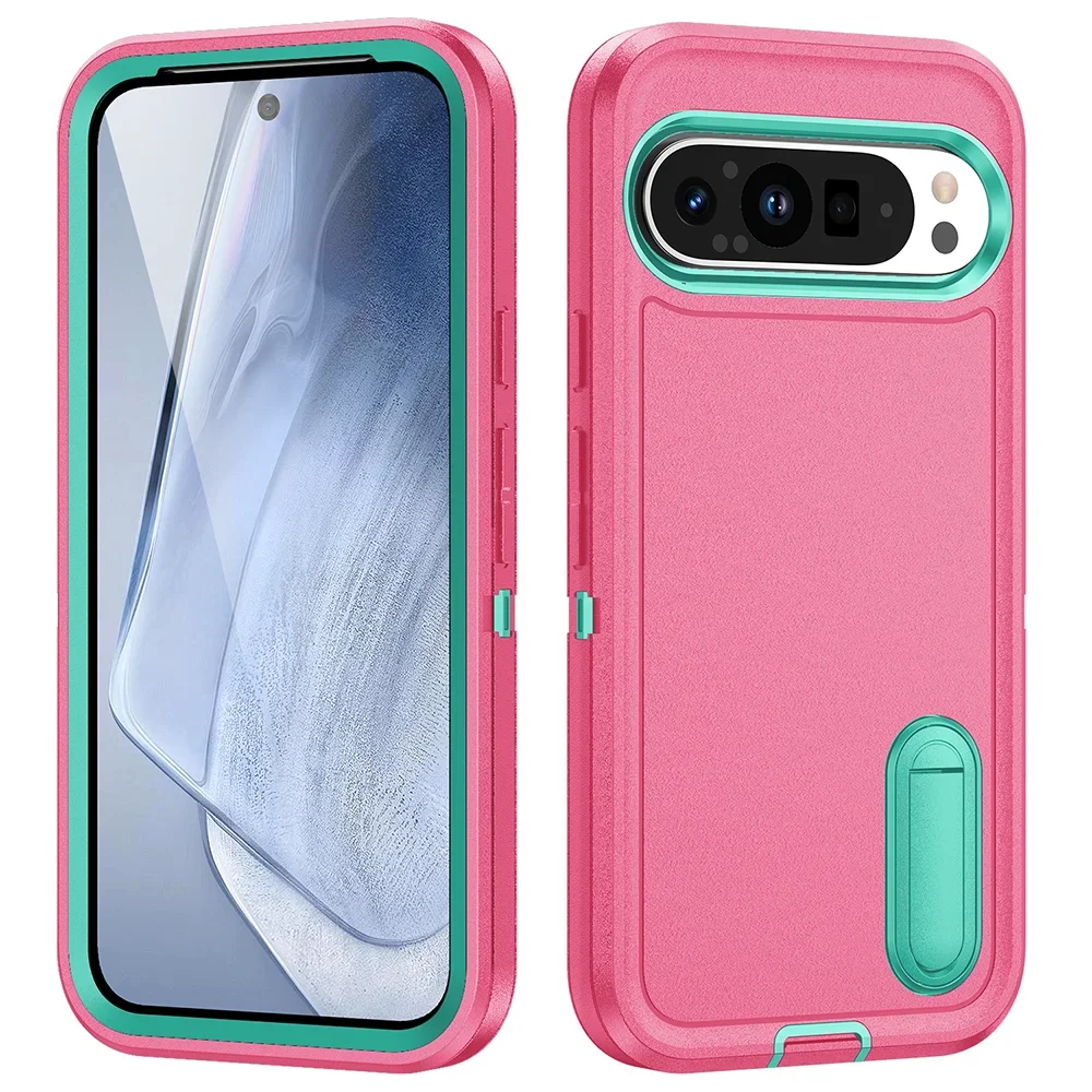(verde-rosado, Google Pixel 9 Pro) Capa Protetora Reforçada De Dupla Camada, Suporte Invisível À Prova De Choque, Capa Traseira Fosca