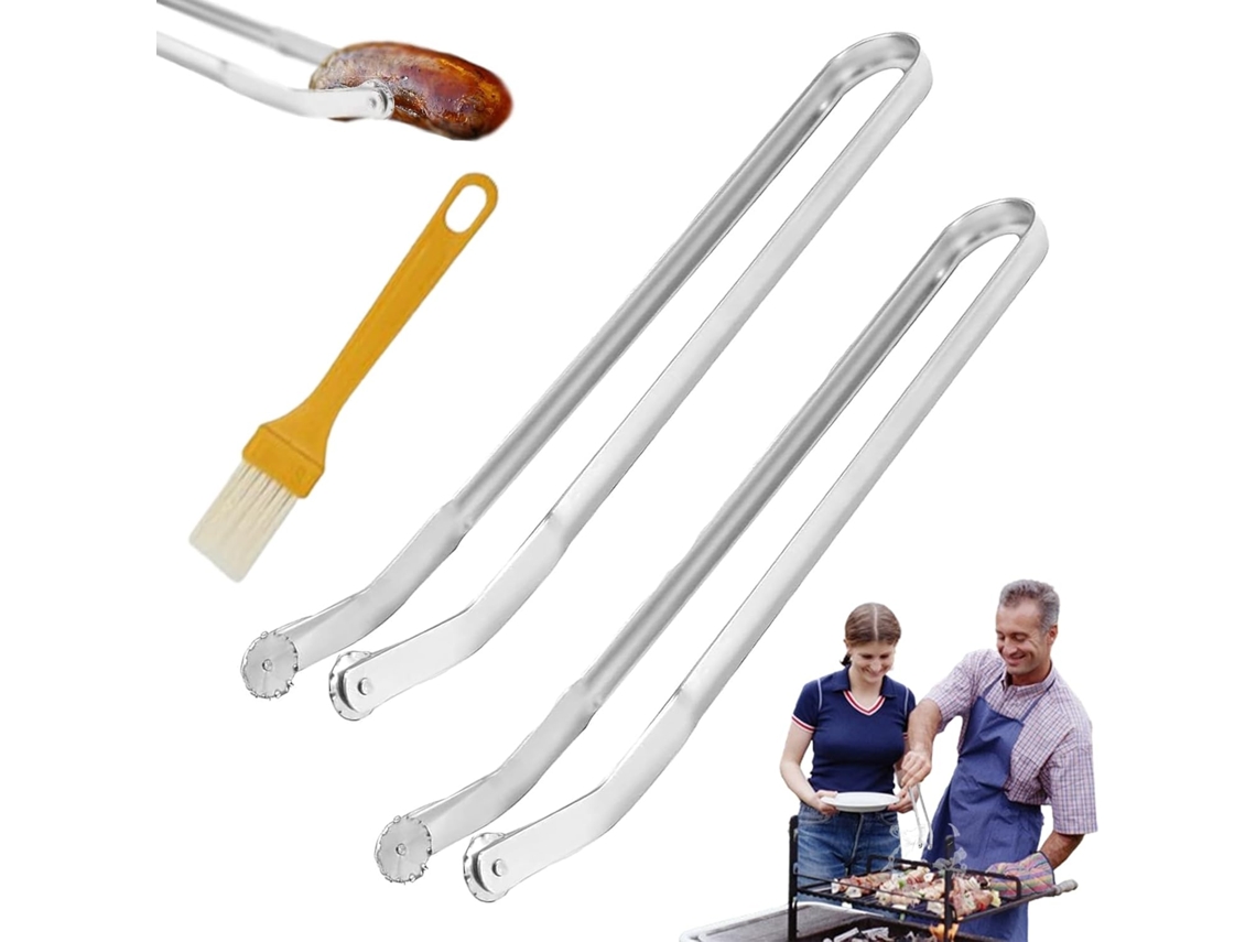 Pinça Para Churrasco Grillup, Giratória, Em Aço Inoxidável, 38x5cm, Pacote Com 2 Unidades