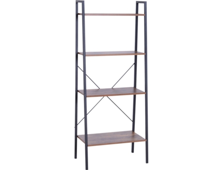 HOMCOM Prateleira de estante de escada industrial com 4 prateleiras escalonado 60x35x145cm aço e madeira