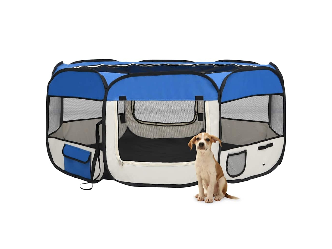 Vidaxl Parque Dobrável P/ Cão C/ Saco De Transporte 145x145x61cm Azul