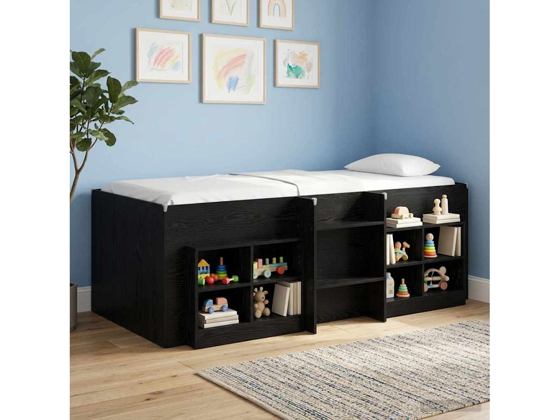 Vidaxl Cama Alta Para Crianças Carvalho Preto 75 X 190 Cm