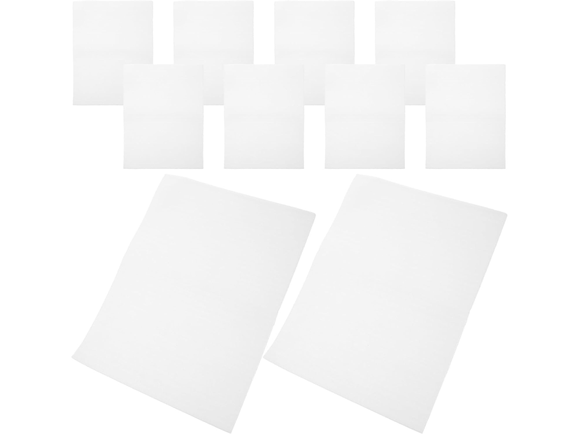 Pacote com 100 capas de espuma branca com efeito de absorção de impacto para proteger acessórios de moda e pratos.