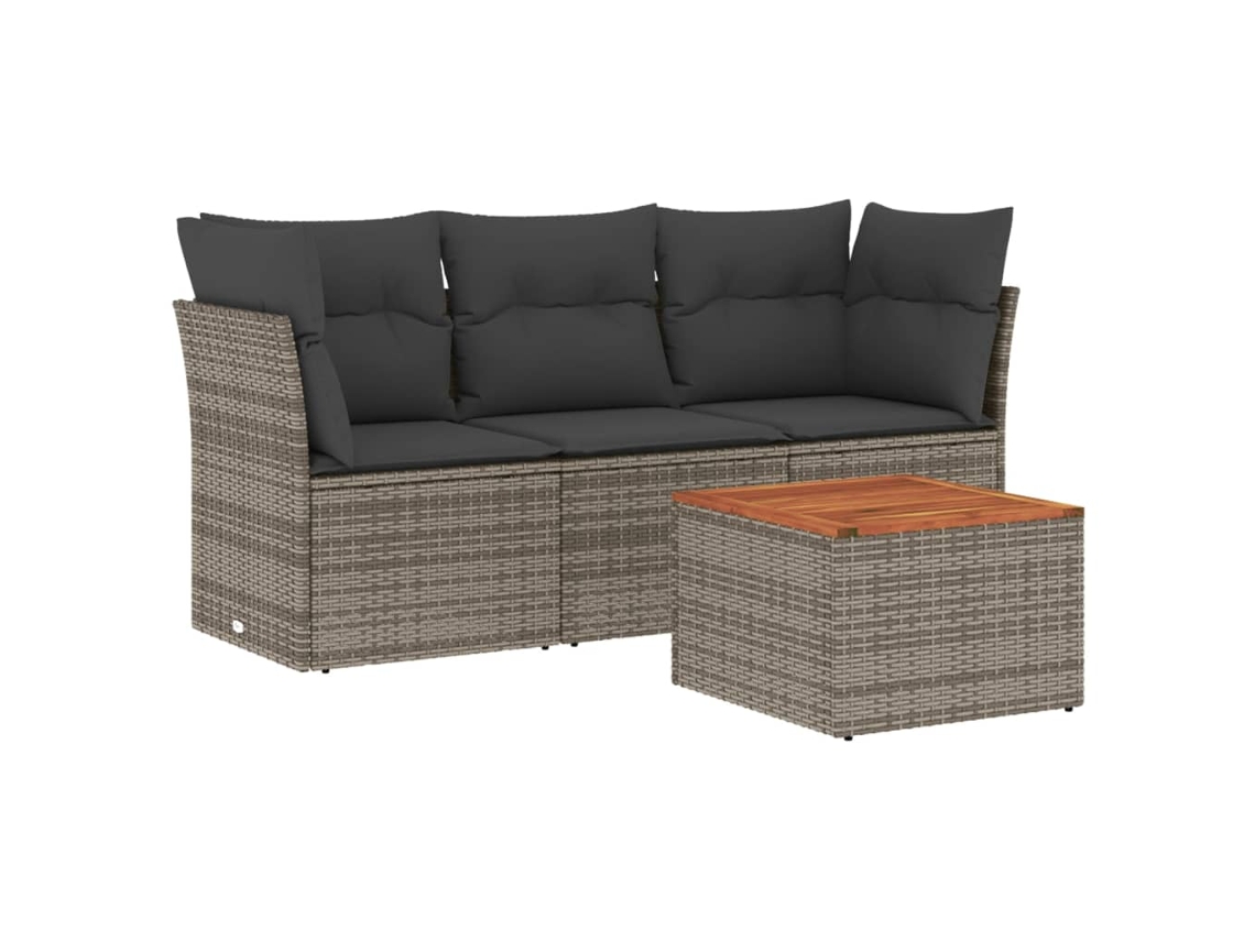 Conjunto de 4 Sofás de Jardim com Almofadões Vime Pe Cinzento MAISON EXCLUSIVE (4 pcs)