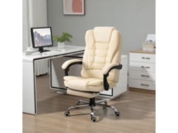 Cadeira De Escritório Reclinável Cadeira Executiva Giratória Com Altura Ajustável Estofada Em Pu 64,5x69x109-117 Cm Creme