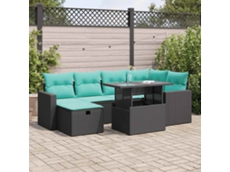 Vidaxl 7 Pcs Conjunto Sofás Jardim Almofadões Vime Pe/acácia Cinzento
