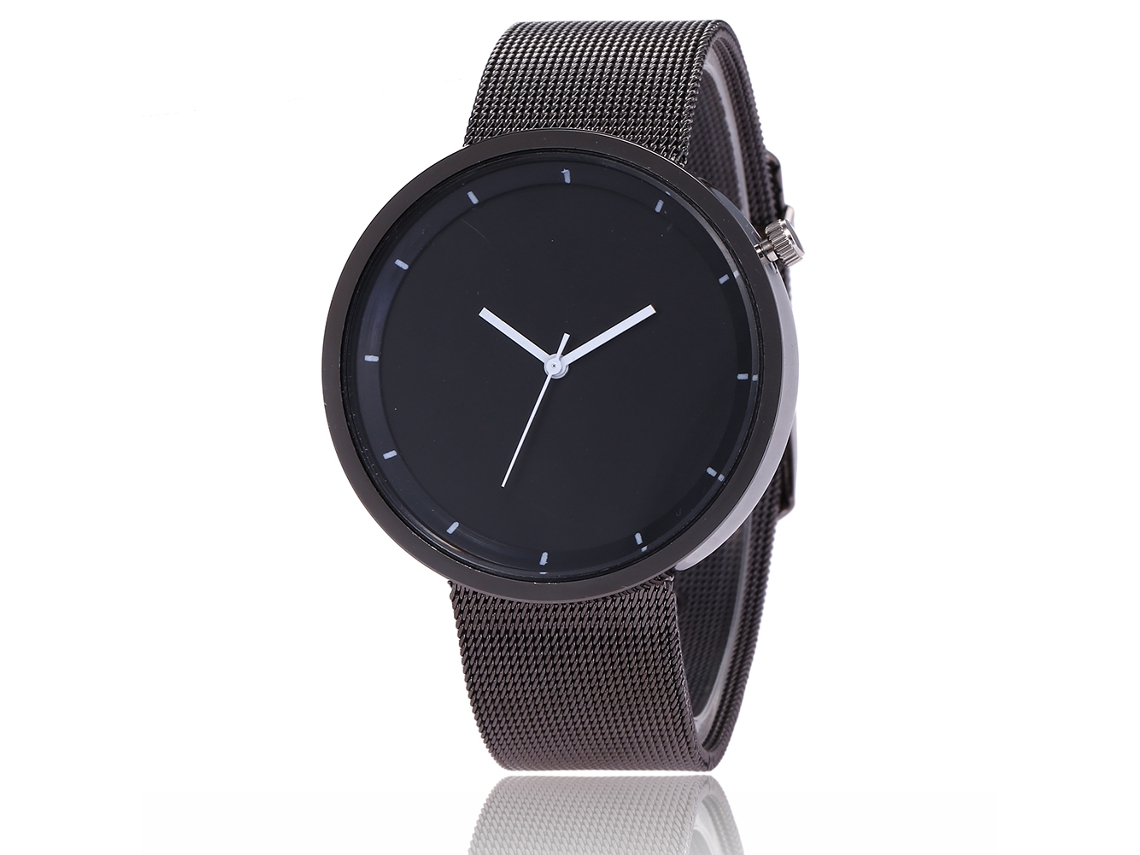 Reloj De Cuarzo Unisex Con Correa De Malla Zhoulianfa Dial Redondo Color Negro