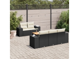 Vidaxl 6 Pcs Conjunto Sofás De Jardim C/ Almofadões Vime Pe Preto