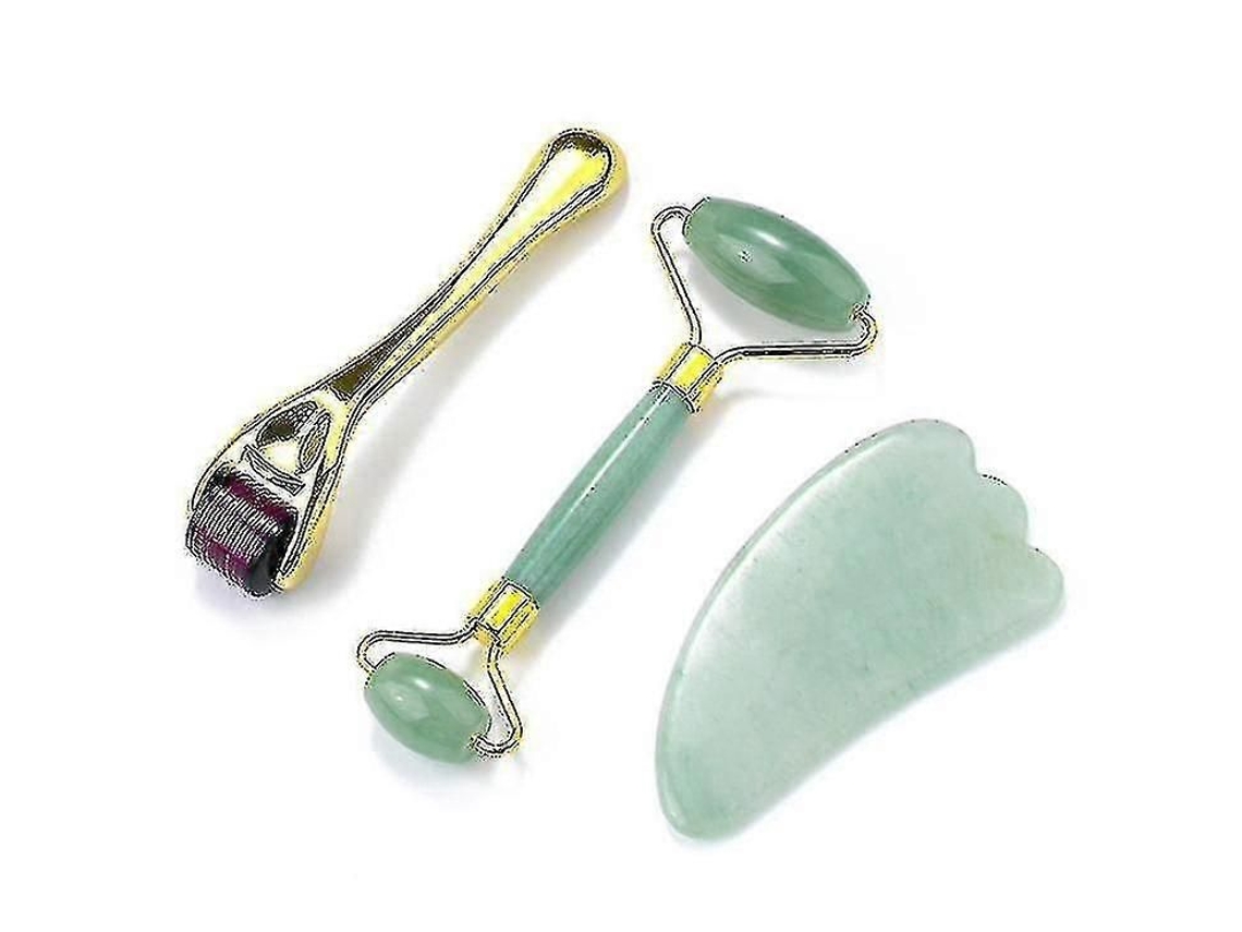 Yyh Conjunto de Massageador Facial Guasha Feminino com Rolos Jade Azul1 GOKOCO