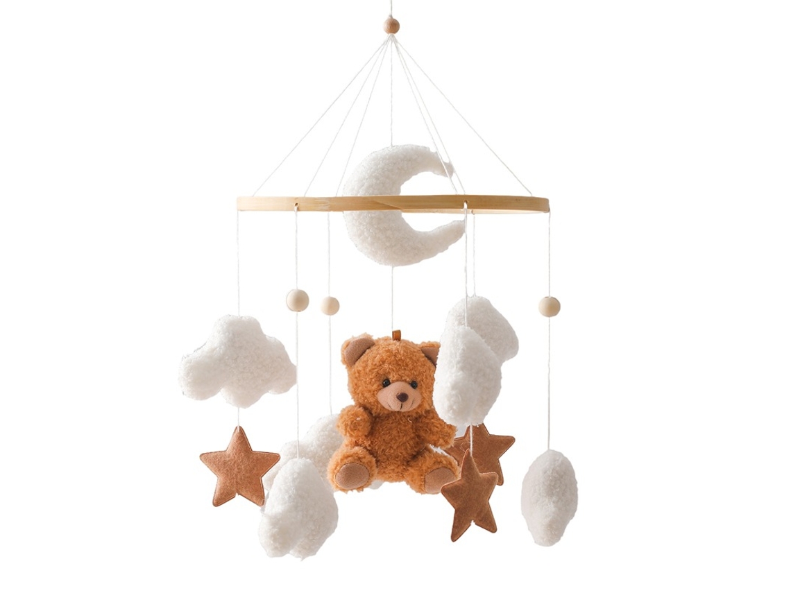 Móbile para Berço Infantil, Carrinho de Bebê, Chocalho Relaxanteurso Marrom de Pelúcia para Berço com Sino CHENNNLS