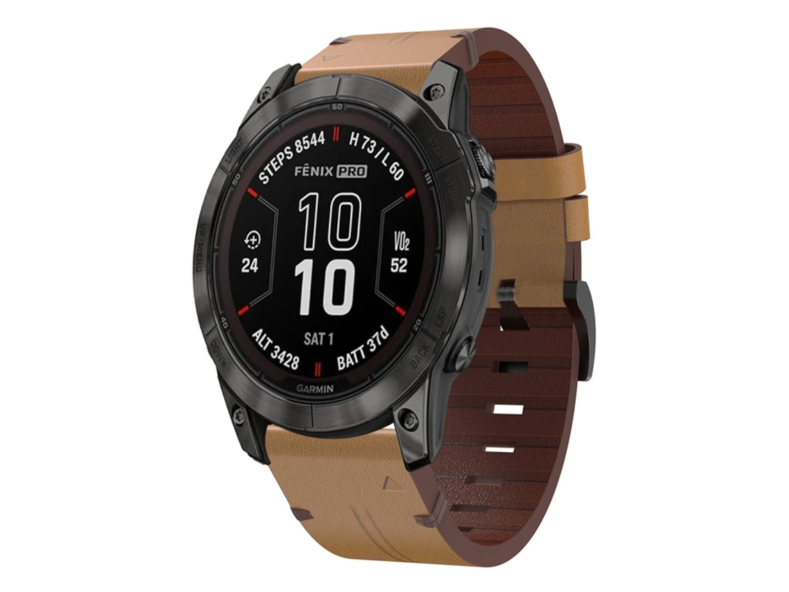 Bracelete Para Garmin Quatix 7 - Couro - Fivela De Aço (22mm) Marrom Claro