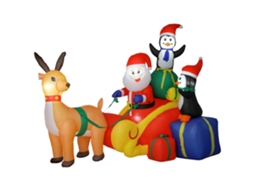 Pai Natal Insuflável Com Trenó Pinguins E Renas De Com Luzes Led Decoração De 180x120x155 Cm Multicor