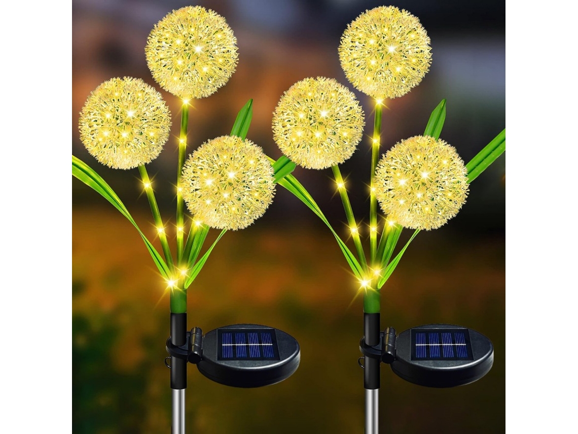 Conjunto de 2 Luminárias Solares para Jardim, Externas com Design de Dente de leão AQUAFORGE