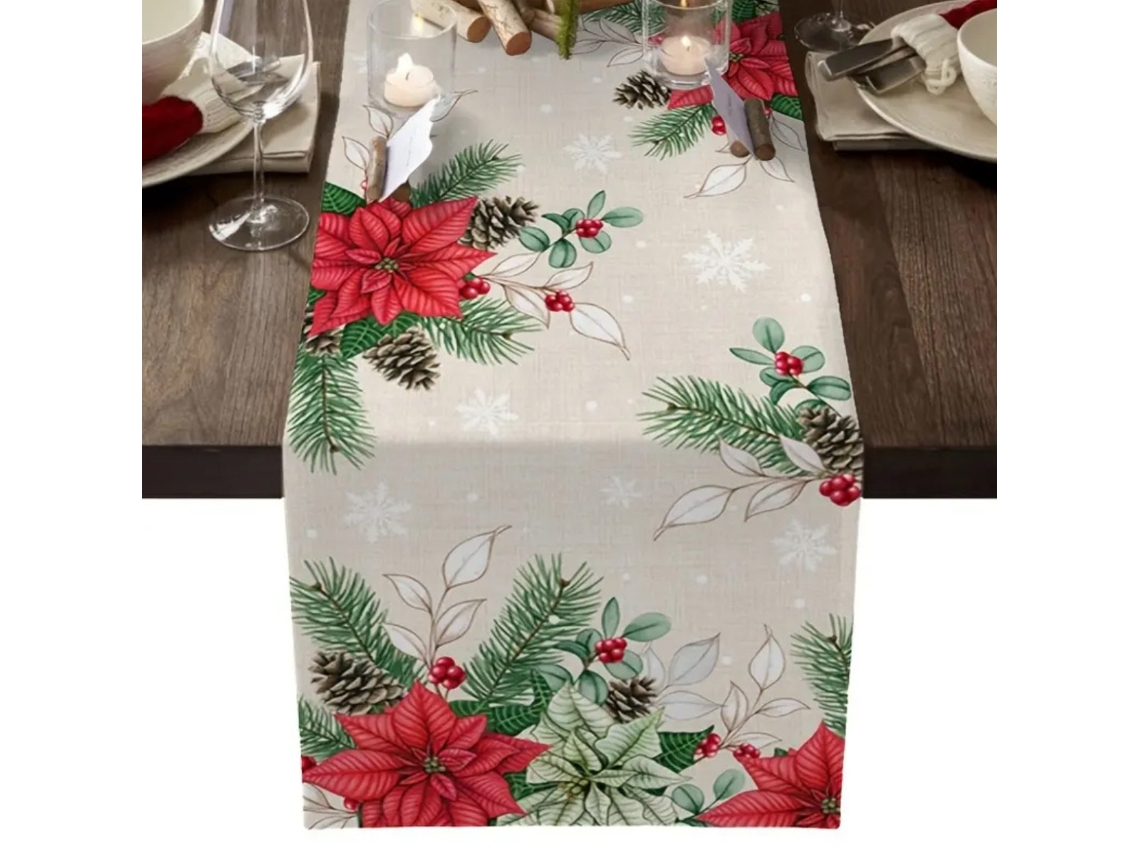 Bandeira de Mesa de Natal em Linho Decoração de Mesa de Natal para Festas e Reuniões Familiares NEVEANCE