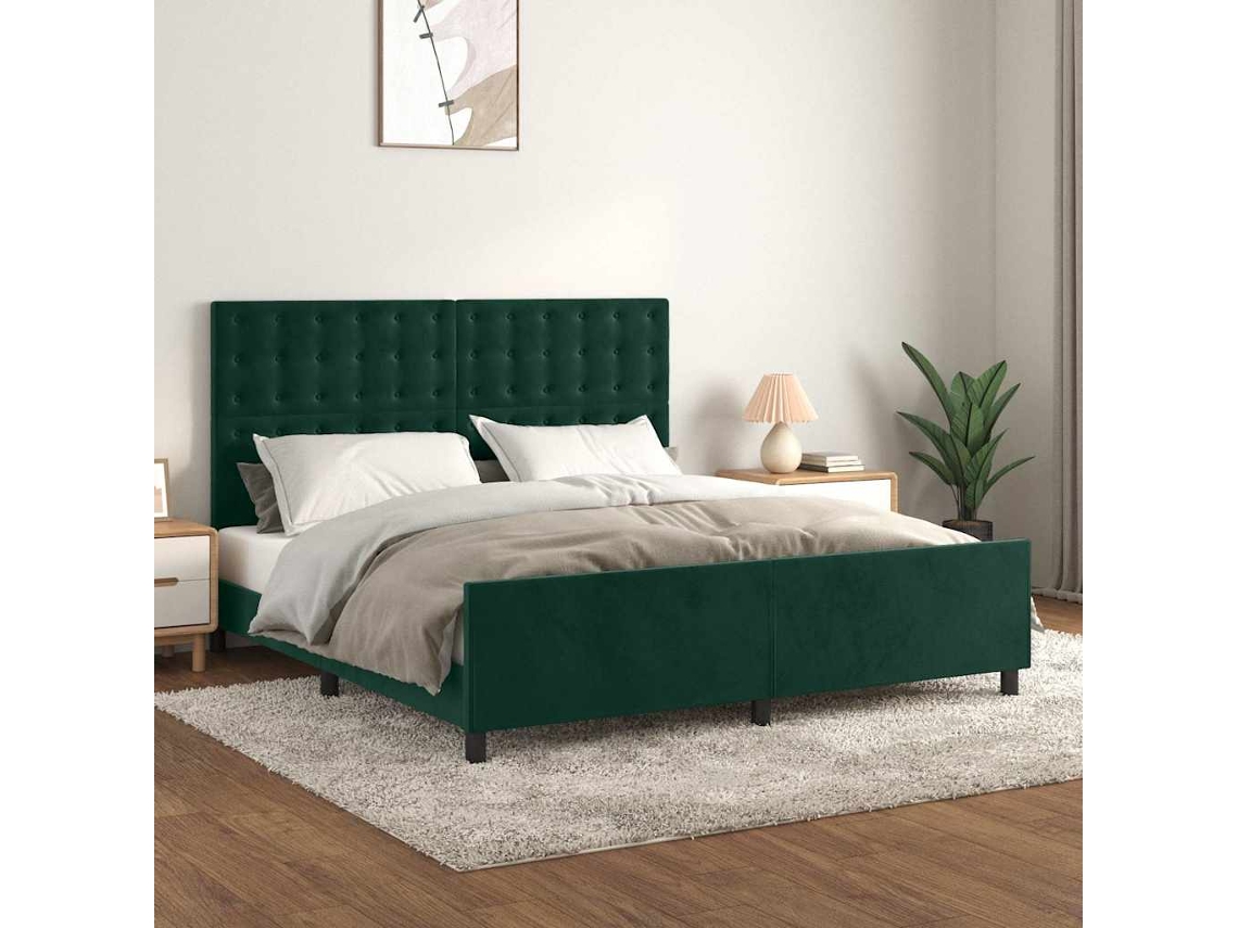 Vidaxl Estrutura De Cama C/ Cabeceira 180x200 Cm Veludo Verde-escuro