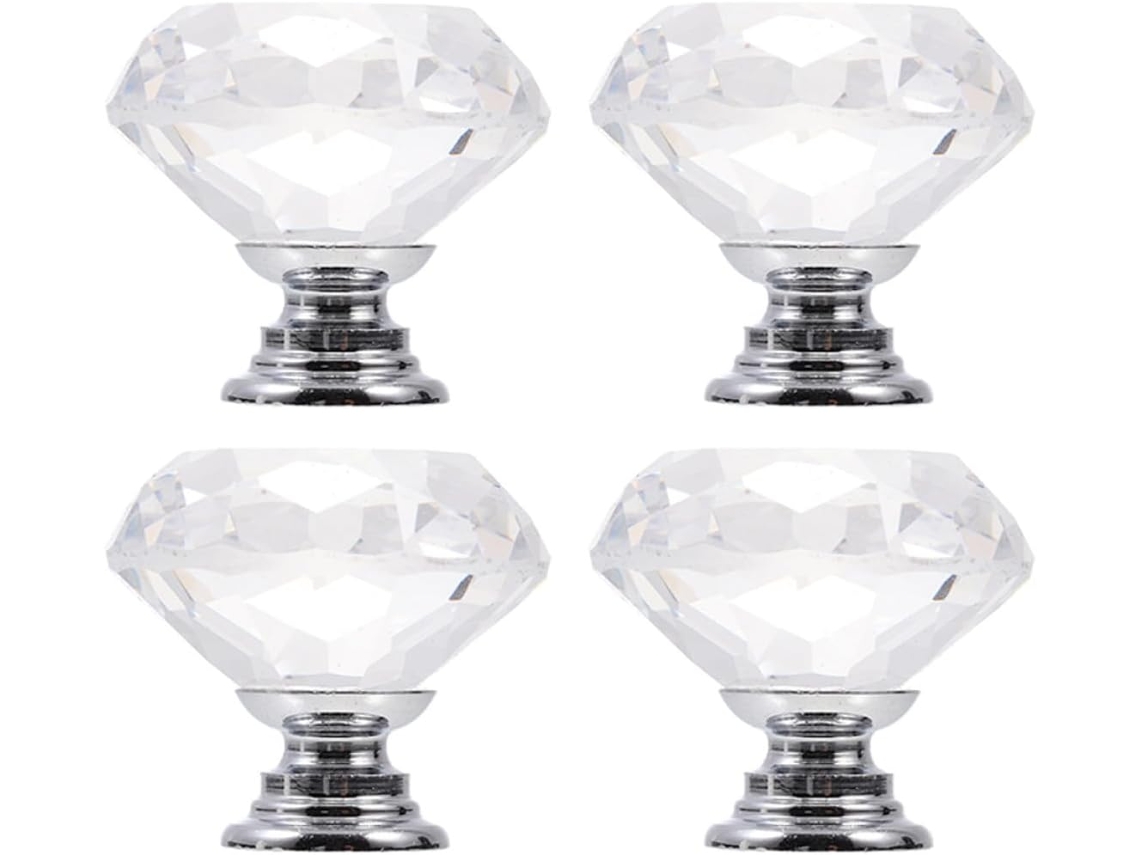 Kisangel Conjunto De 4-puxadores Cristal Para Armário, Porta De Armário Vidro, Puxadores Decorativos Para Gaveta Com