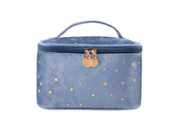 2026 linjou Bolsa de Maquillaje de Terciopelo Con Asa Y Cepillos, Azul