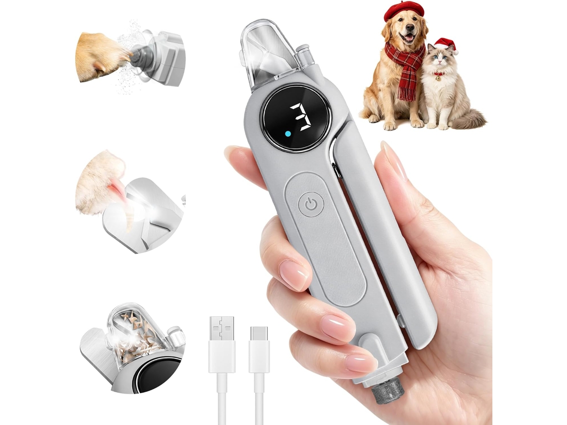 Corta-unhas Elétrico Cinzento 2 Em 1 , Corte E Lixagem, Luz Led E Visor Lcd