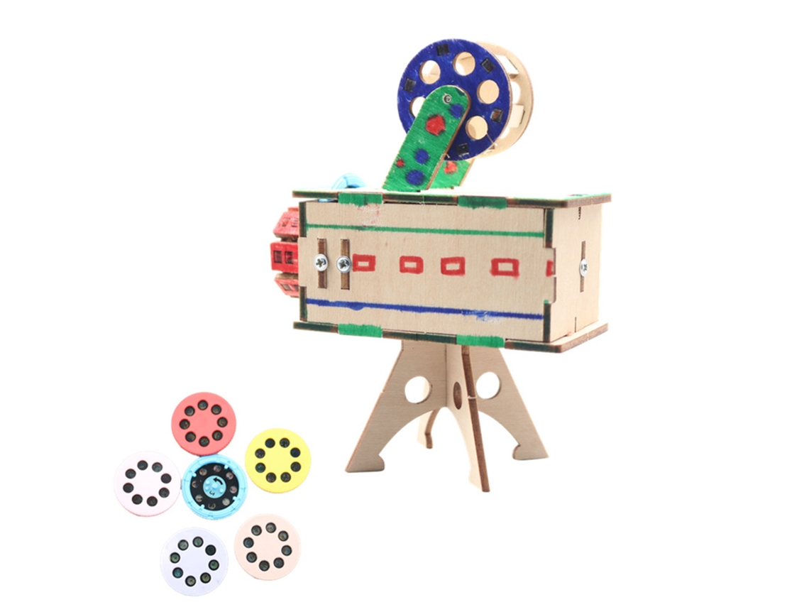 Kit De Construção De Projetor De Madeira 3d Com 6 Diapositivas Brinquedo Puzzle Para Crianças
