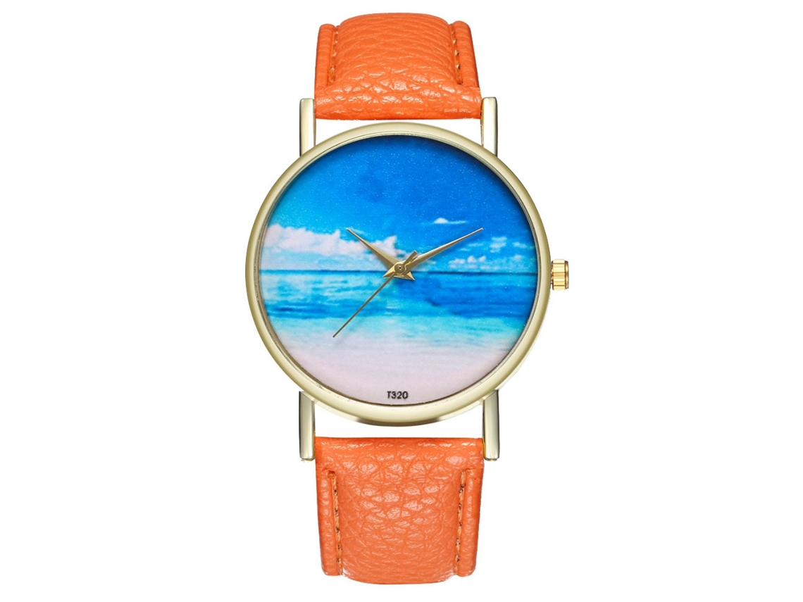 Reloj De Pulsera De Cuarzo Para Hombre Y Mujer Con Dial Redondo Moda (naranja)
