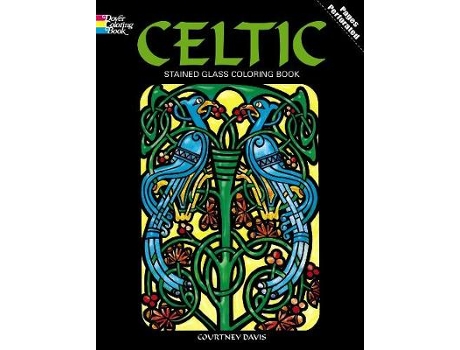 Livro celtic stained glass coloring book de courtney davis (inglês)