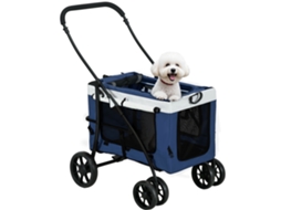 Carrinho de Animais de Estimação para Cães Carrinho de Animal, Dobrável, Cesta Destacável, 81 X 58 X 97,5 Cm, Preto + Azul + Branco Ge