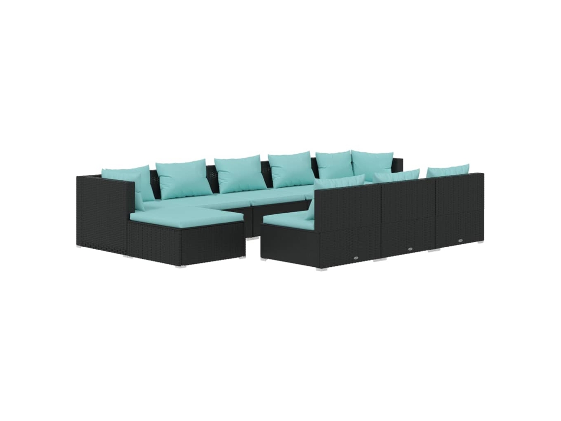 Maison Exclusive - 10 Pcs Conjunto Lounge De Jardim C/ Almofadões Vime Pe Preto