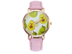 Reloj De Cuarzo Para Pareja Con Correa De Cuero Pu Patrón De Frutas Dulces Rosa