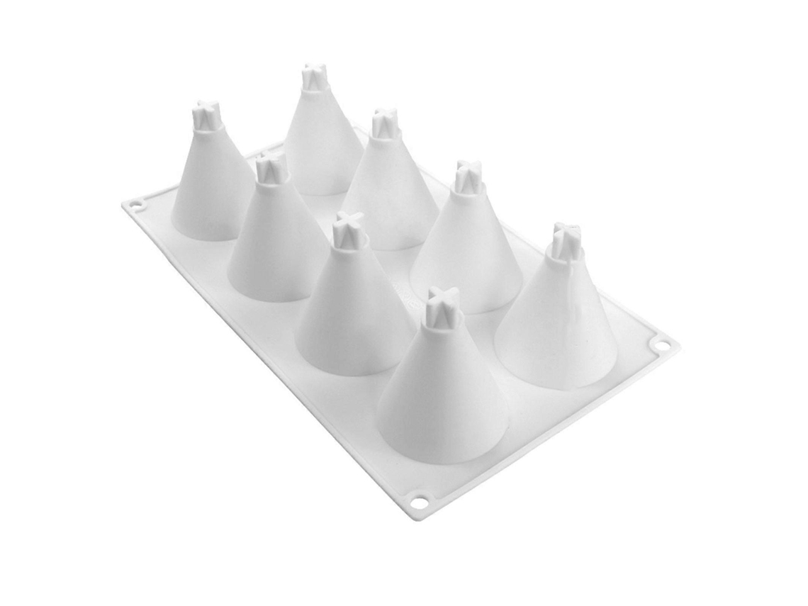 Conjunto De 8 Moldes De Silicone Consecutivos Em Formato De Cone Para Fondant, Mousse, Bolos, Confeitaria E Chocolate. Antiaderente.
