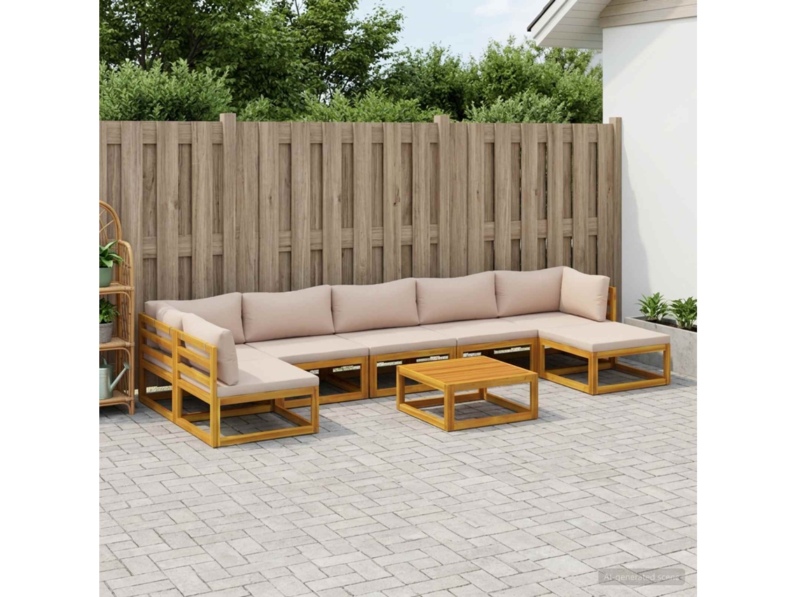 Vidaxl Conjunto De Sofás 8 Unid. Natural Madeira Sólida De Acácia