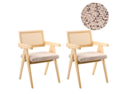 Conjunto De 2 Cadeiras De Refeição Retro Com Assento Felpudo Beliani Ava De Madeira De Seringueira Creme 55x62x85