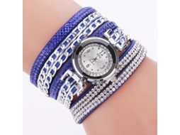 Relógio Feminino de Pulso de Quartzo com Cinto de Rhinestone Múltiplas Camadas (azul)