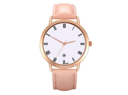 Relógio de Pulso Feminino Estiloso com Pulseira de Couro Quarts Rosa