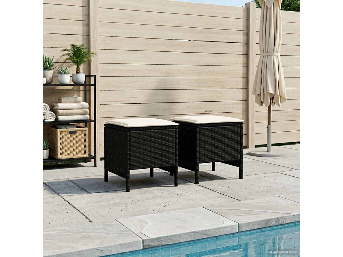 Vidaxl 2 Unid. Pufe De Jardim Rattan De Pe Preto E Creme
