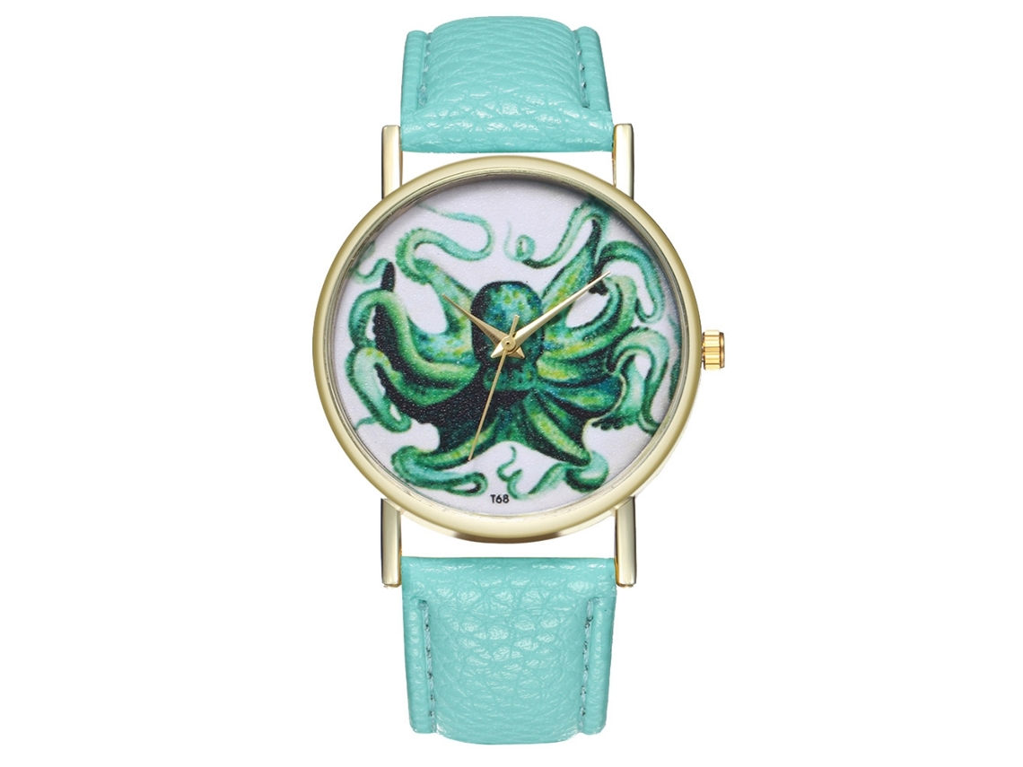 Relógio de pulso Zhoulianfa Quartz com pulseira de couro PU para mulheres e homens (verde menta)