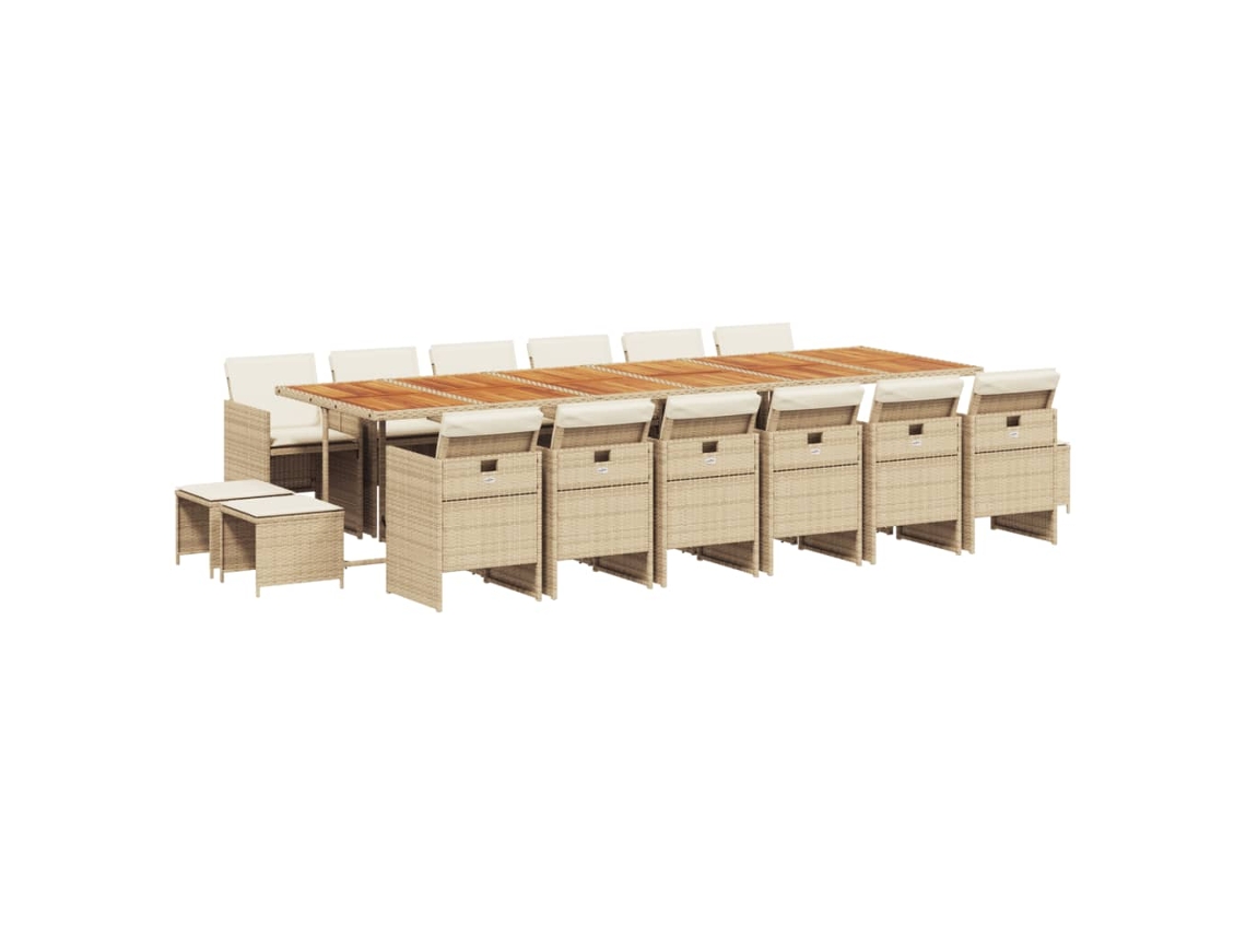 Conjunto de Jantar 17 Pcs para Jardim com Almofadões Vime Pe Bege MAISON EXCLUSIVE (17 pcs)