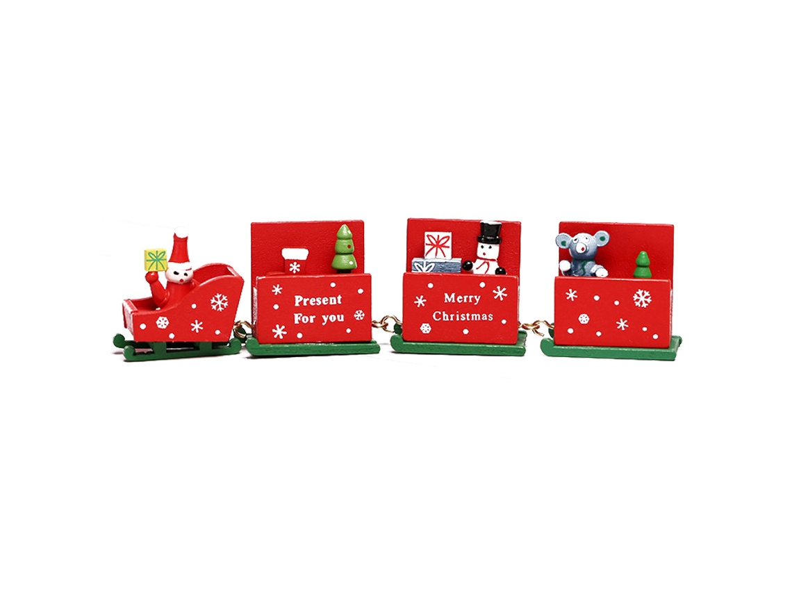Trem de Natal em Madeira Pintada Brinquedo e Decoração de Mesa RNEMITERY