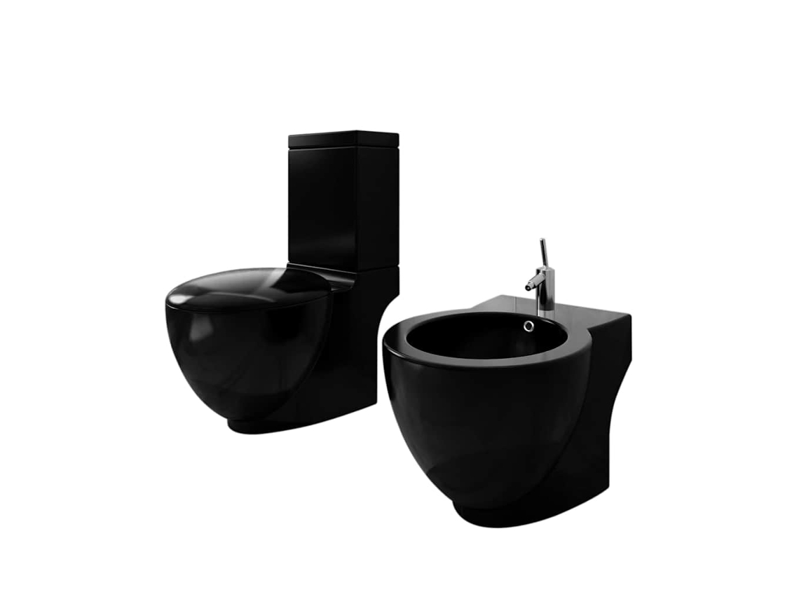 Vidaxl Conjunto Com Sanita E Bidé Cerâmica Preto