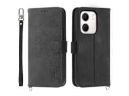 Capa Tipo Carteira De Couro Sintético Com Estampa Floral E Alça Preta Para Oppo A5x 5g 4g