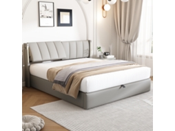 Cama 140x190 Com Led Usb E Baú Cinza