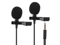 Microfone Mali de colar duplo E1 para celular, transmissão ao vivo, gravação, entrevista, preto