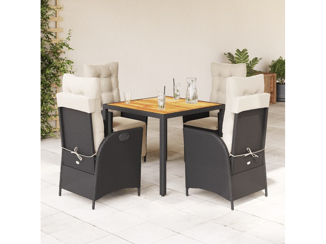 Vidaxl 5 Pcs Conjunto de Jantar P/ Jardim C/ Almofadões Vime Pe Preto
