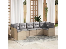 Vidaxl Conjunto De Sofá De Jardim 7 Unid. Bege E Cinza Claro Vime Pe