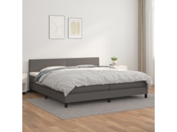 Vidaxl Cama Com Molas/colchão 200x200 Cm Couro Artificial Cinzento