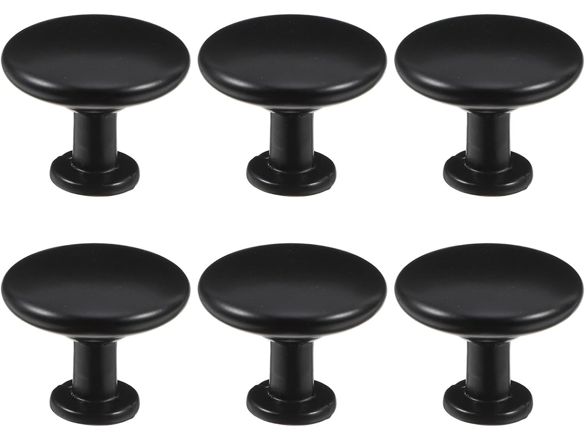 Conjunto De 6 Puxadores Redondos Alumínio Preto Para Gavetas E Móveis Ideal Cômodas