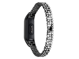 Bracelete de Aço Inoxidável Contas Redondas de Decoração de Strass para Xiaomi Mi Band 7 Preto